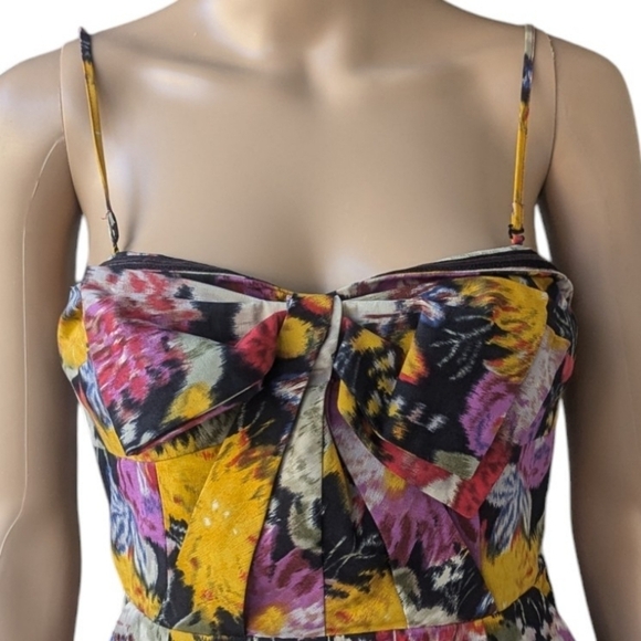 Moulinette Soeurs Floral Cocktail Dress – Bow Front Spaghetti Straps Pockets - 4 - Picture 5 of 11